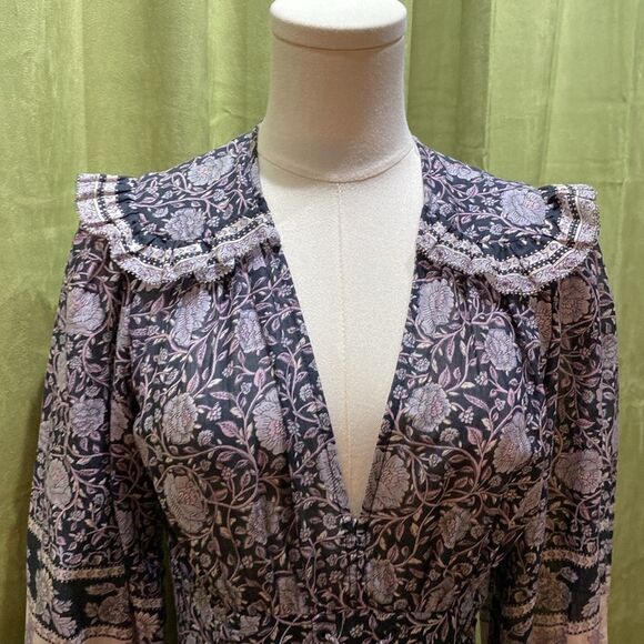 Zimmermann Purple and Pink Fit and Flare Dress with Bishop Sleeves, US4 - Picture 2 of 9